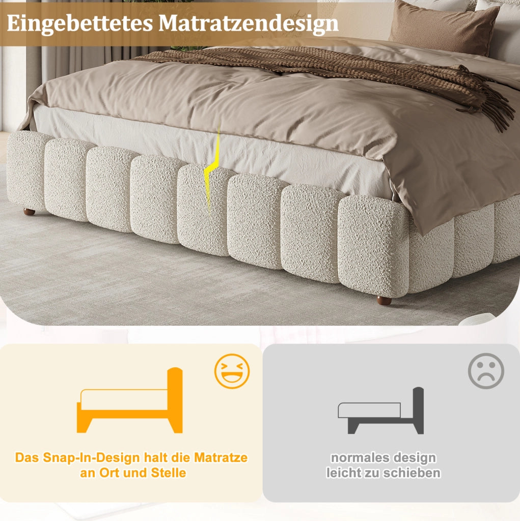 Letto matrimoniale contenitore 180x200 cm in bouclé bianco