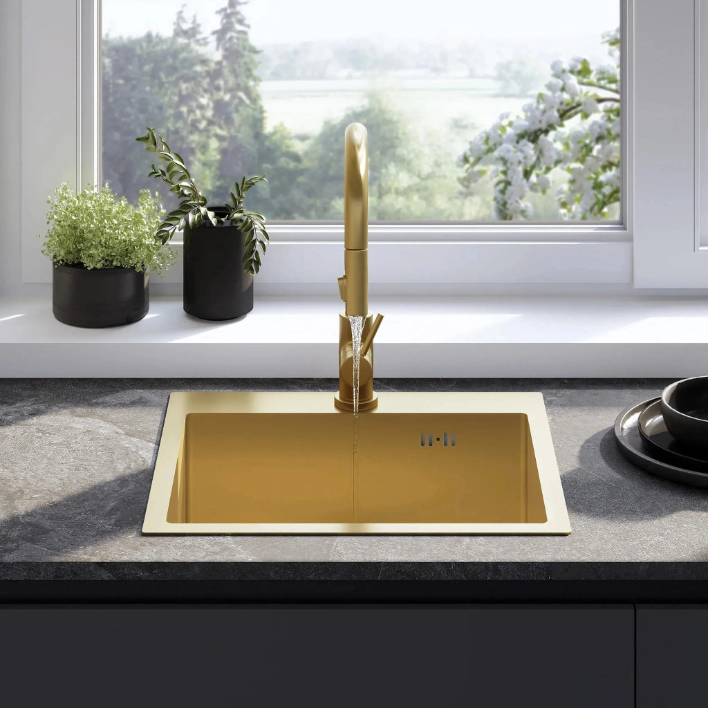 Lavello In Acciaio Leo 50 Brush Gold senza rubinetto da cucina