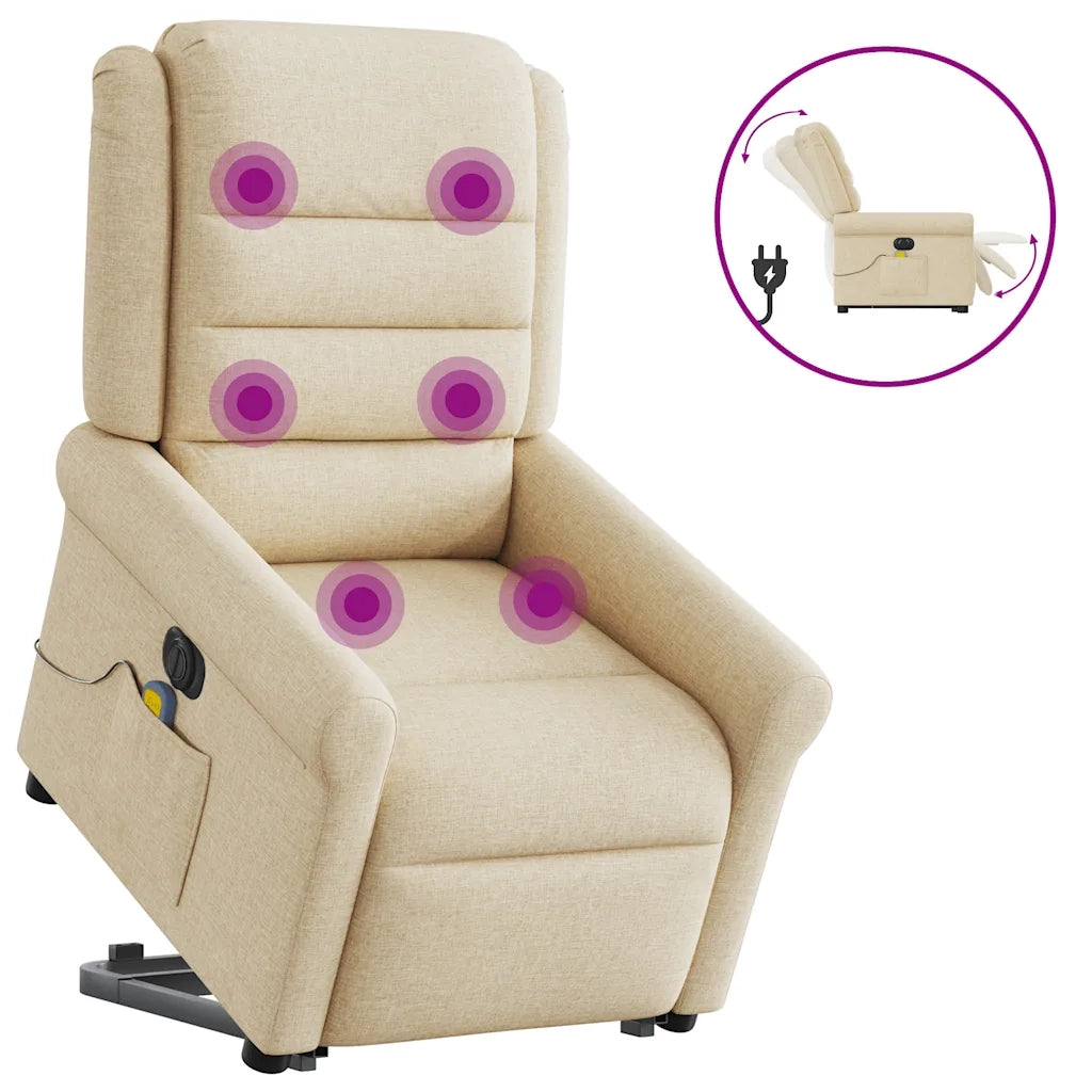 Poltrona Alzapersona Massaggiante Elettrica Crema in Tessuto 3303352