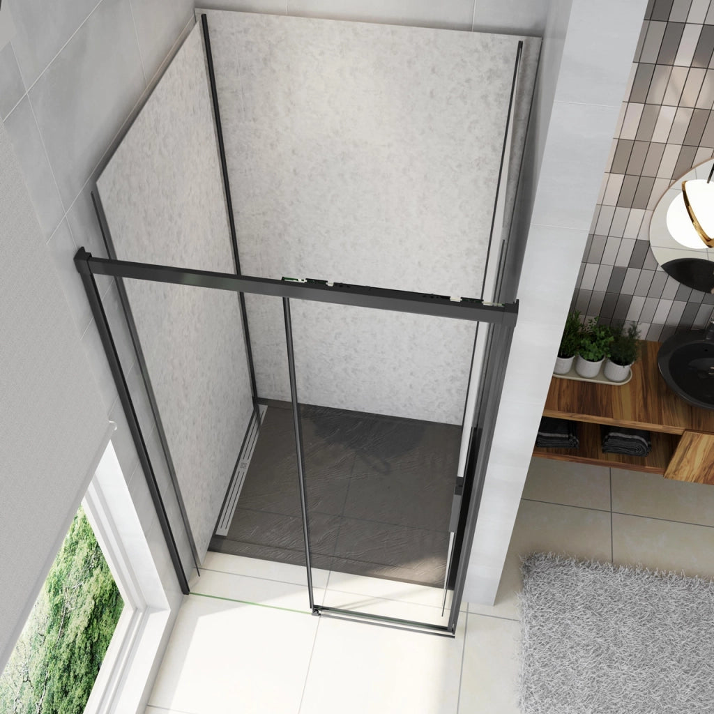 130x195 cm Box Doccia Per Nicchia Porta Scorrevole in Vetro 8 mm Temperato Trasparente Anticalcare Profilo Nero Opaco Softclose