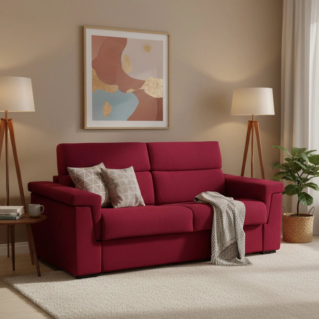 Benedetto, Divano Letto 3 Posti Sfoderabile Made in Italy, 225x95 cm Rosso