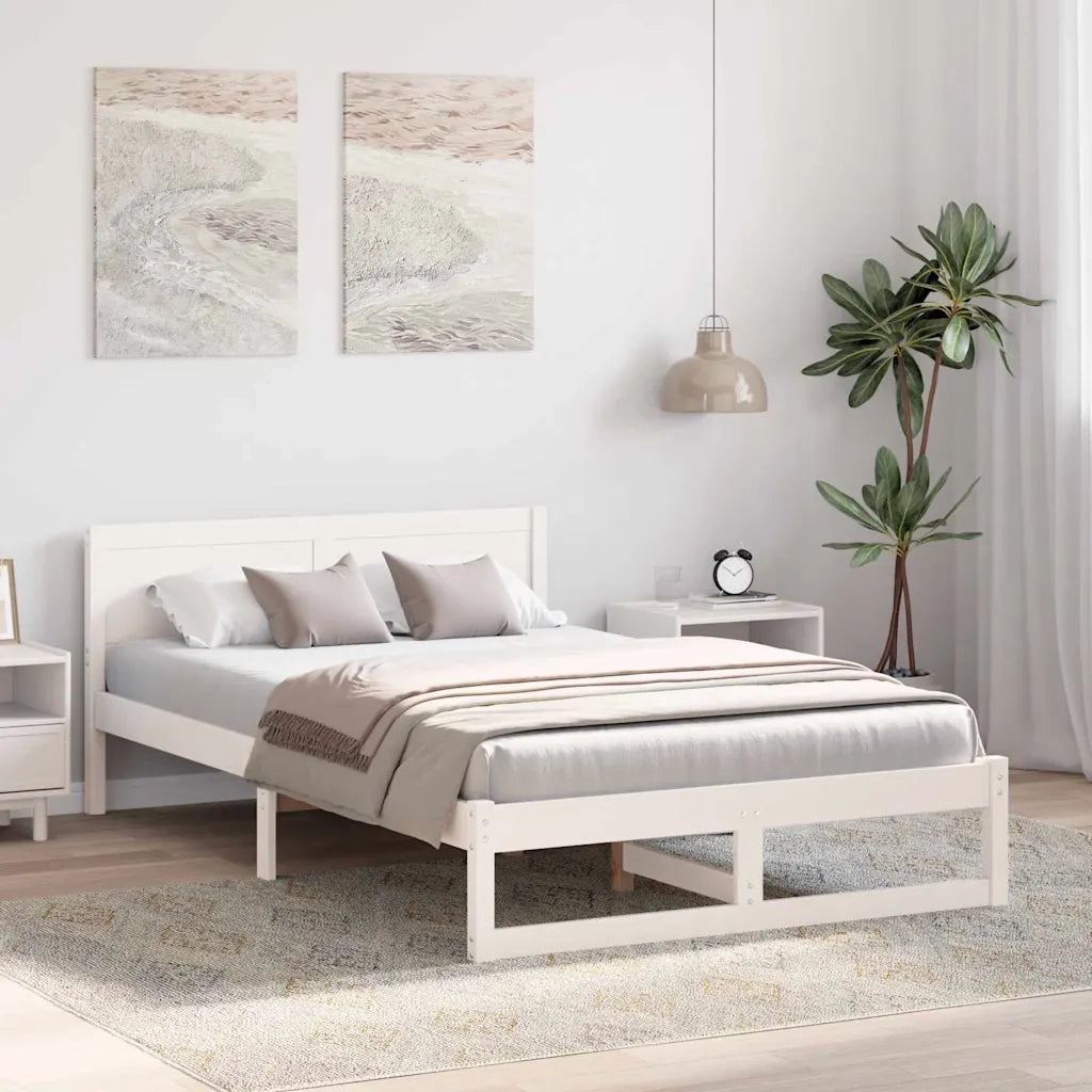 Struttura del letto Bianco 135 x 190 cm Pino massello 873281
