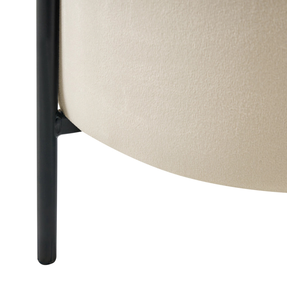 Pouf contenitore con seduta in tessuto velluto e base in legno poggiapiedi rotondo tavolino occasionale beige chiaro