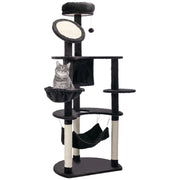 Albero tiragraffi per gatti con piattaforme, amaca e palla gioco ¨C zephmum ¨C Grigio scuro 65x50x153 cm