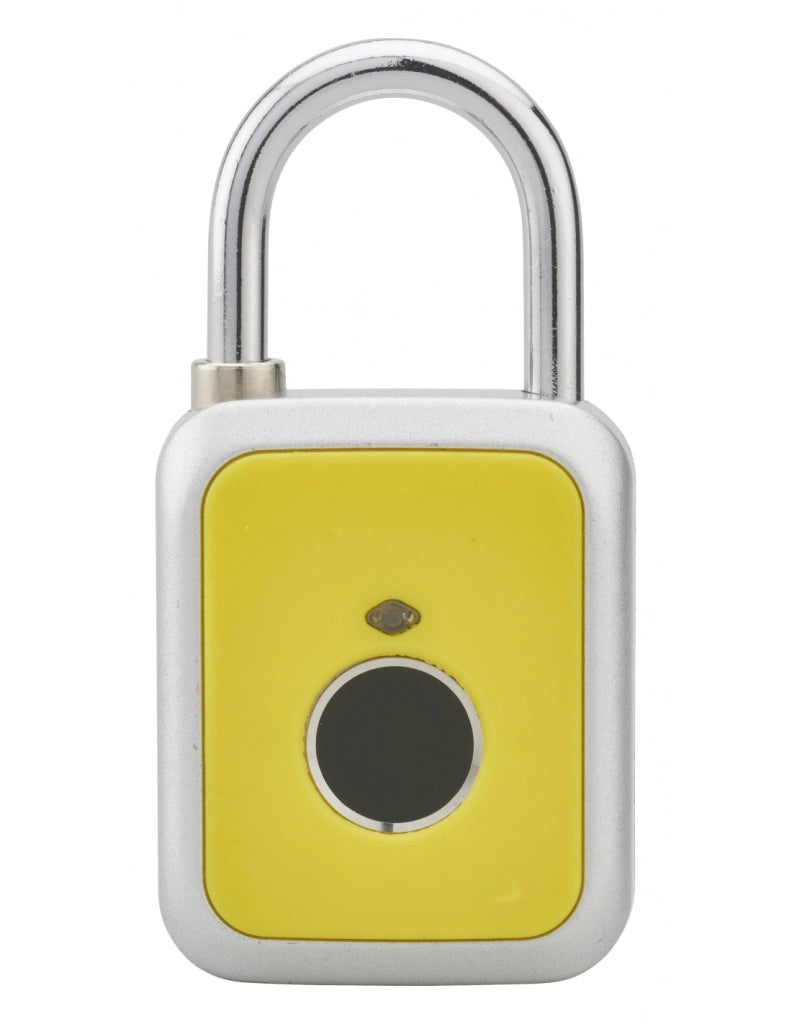 Lucchetto biometrico a impronta digitale, da esterno, arco in acciaio, 45 mm, giallo – THIRARD