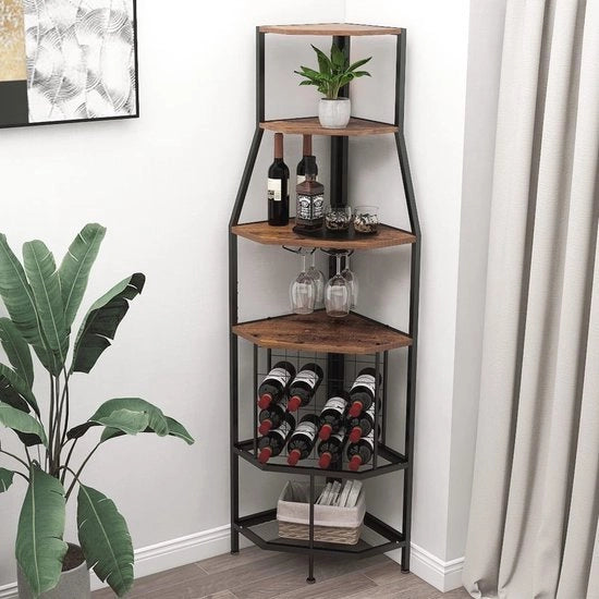 Wijnrek a 5 livelli con contenitore in vetro - Stile industriale e vintage per cucina e sala da pranzo
