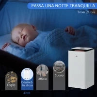 Deumidificatore Portatile da 10L con 5 Modalità, 2 Velocità, Timer 24h e Ruote, 25x25x50.5cm, Bianco