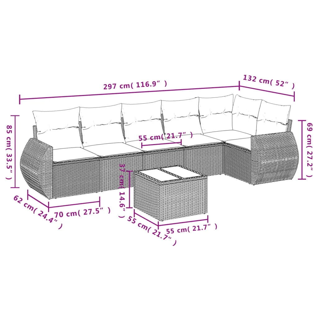 Set Divani da Giardino 7 pz con Cuscini Grigio in Polyrattancod mxl 88532