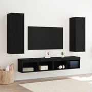 Armadietti TV a muro 2 pz in Nero Rovere 30,5x30x90 cm in Legno ingegnerizzato