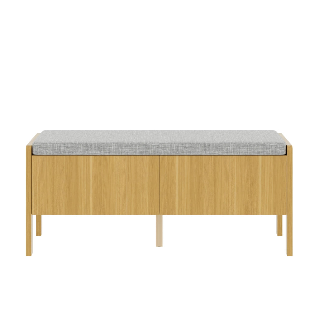 Panca per le scarpe, 2 cassetti, imbottita, in vimini, 113 x 45.5 x 40 cm, color legno naturale