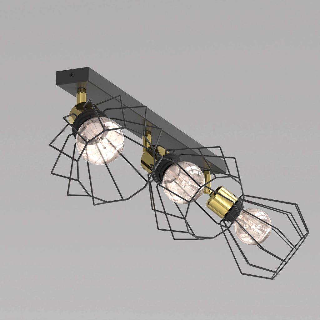Lampada soffitto industriale Parkla 3xE27 nero oro
