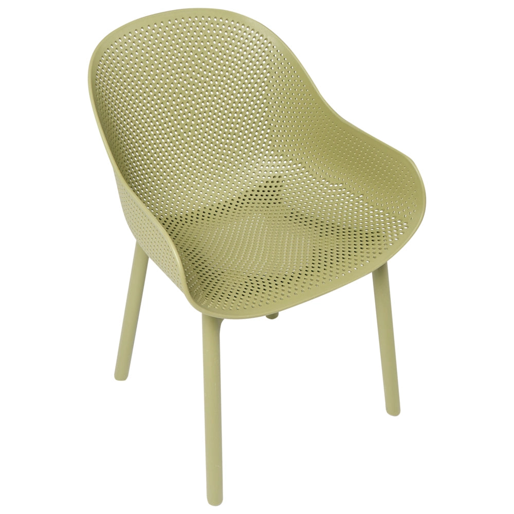 Set di 4 sedie da giardino in plastica verde oliva per interni ed esterni con braccioli, stile moderno e minimalista