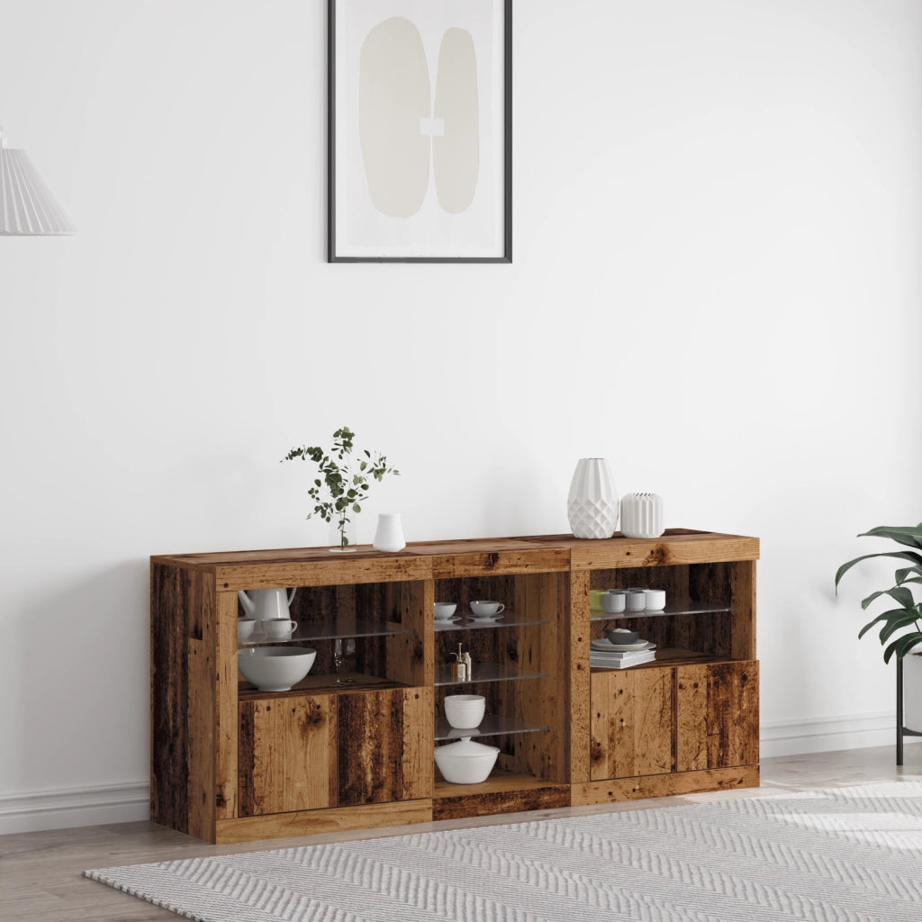 Credenza con luci LED Legno invecchiato 162x37x67 cm Legno ingegnerizzato
