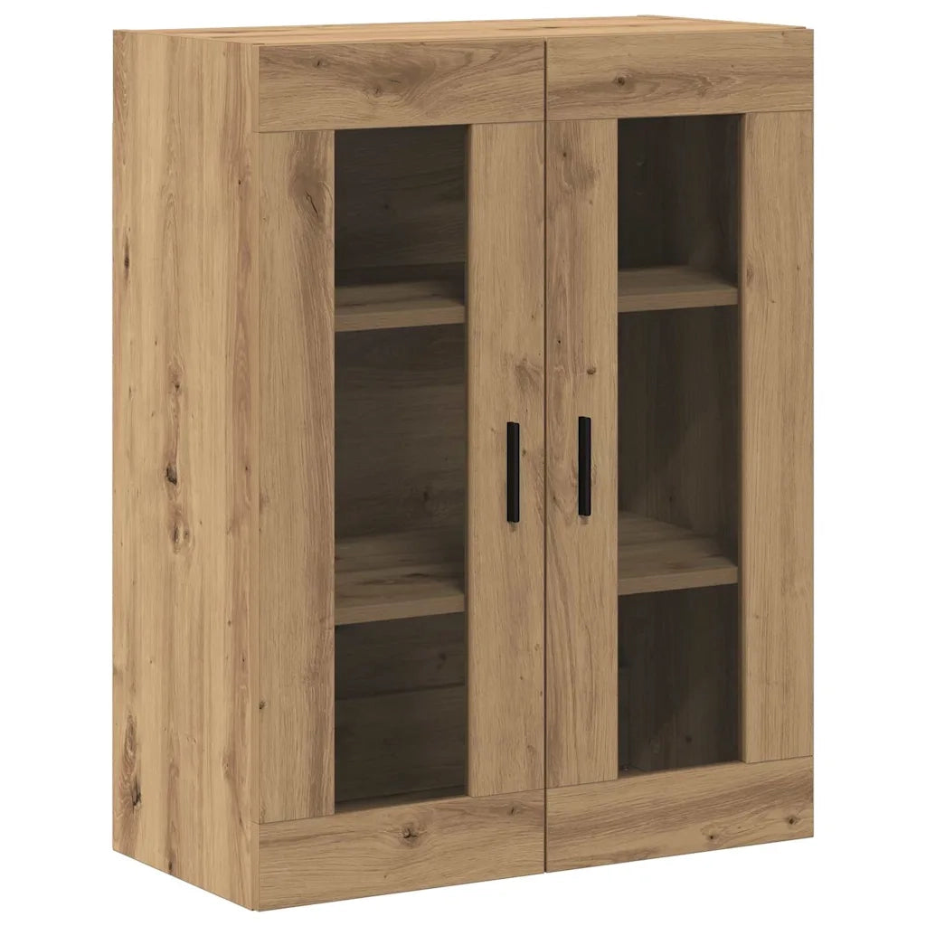 Credenza 2 pcs Rovere artigianale Legno Stratificato e Vetro 3403181