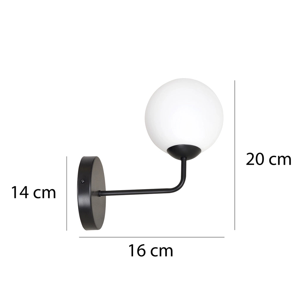 Applique Moderna 1 Luce Nezha In Acciaio Nero E Sfera In Vetro Opale