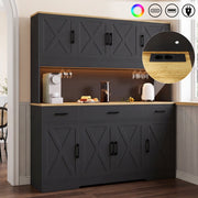 Credenza buffet 150x40x180 cm con LED; 2 prese; USB-A e USB-C; nero in truciolare