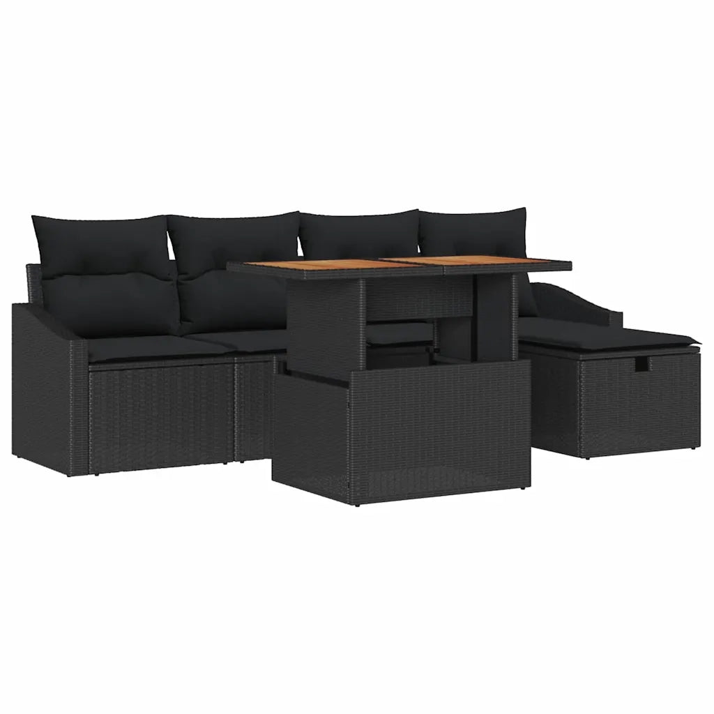 Set Divano da Giardino con cuscino 6 pcs Nero polyrattan