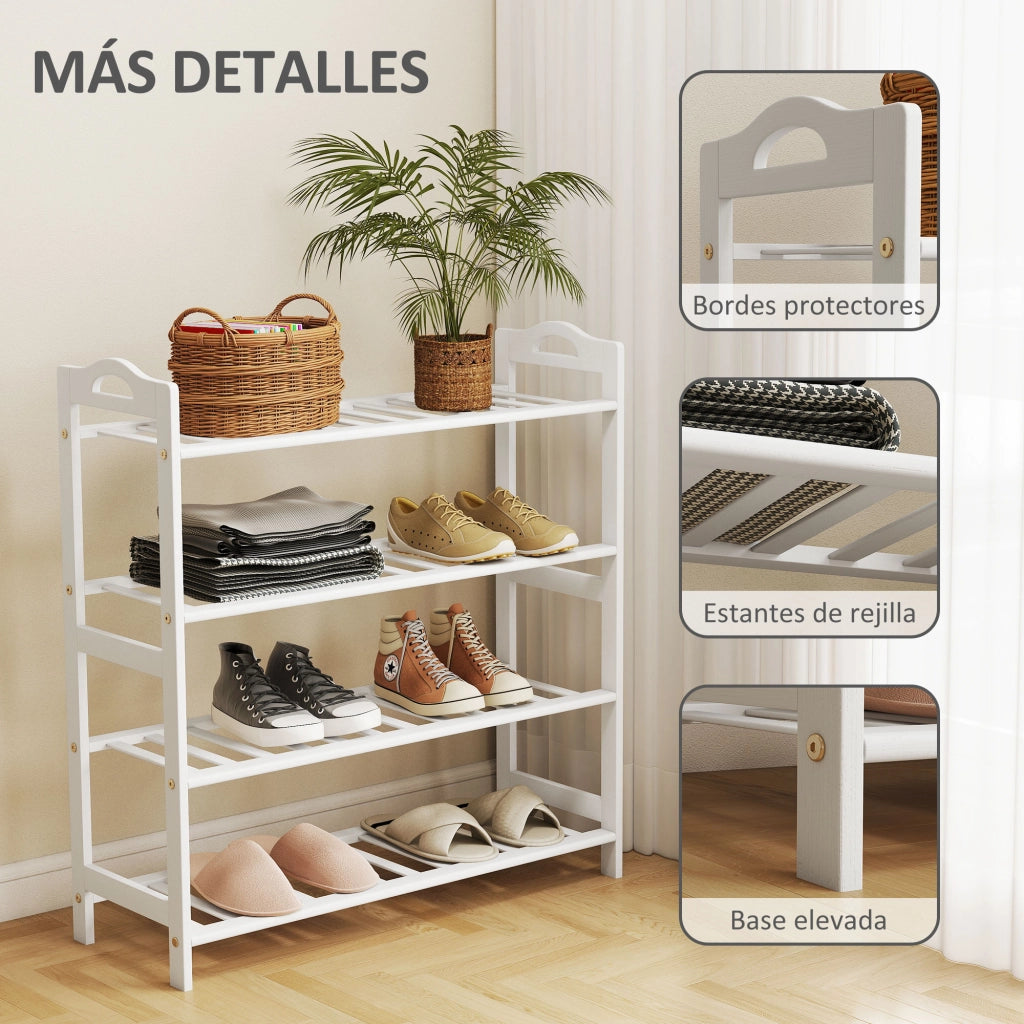 Scaffale per Scarpe in Bamb¨´ 12 Pares ¨C zephmum ¨C Bianco 67.5x24.7x72 cm