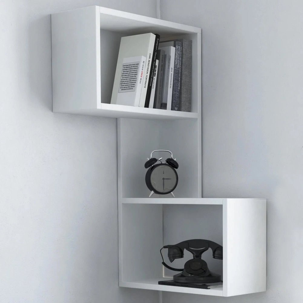 Mensola Scaffale Angolare da Parete 47x20x85 cm Salvaspazio in Legno Bianco