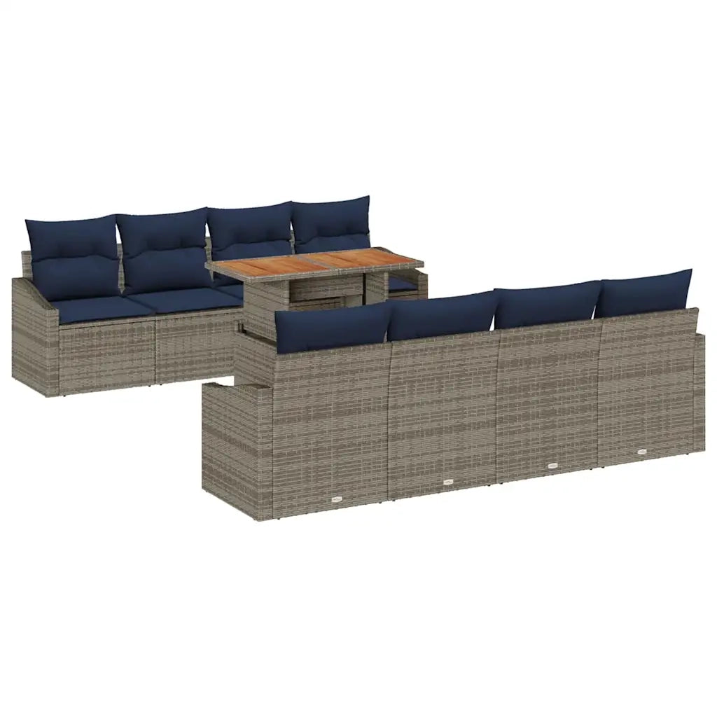 Set Divano da Giardino 9 pcs Grigio Poly Rattan 3358551