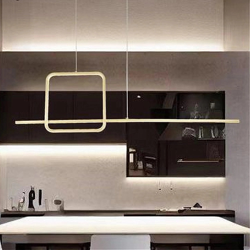 Trade Shop - Lampadario A Sospensione Led 48w Design Quadrato Linea Oro Ip20 Cucina Luce 6500k 33528 -