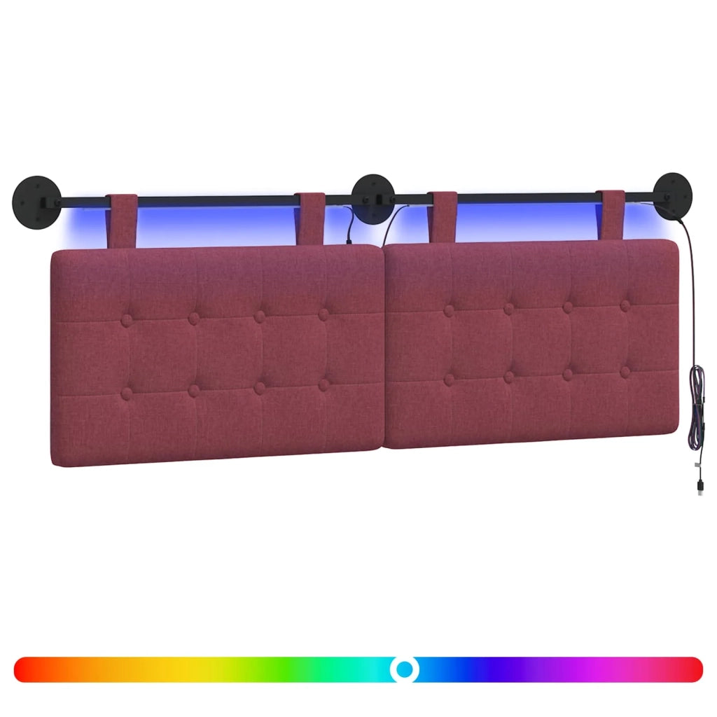 Testiera sospesa Con luce LED Rosso Vino Tessuto