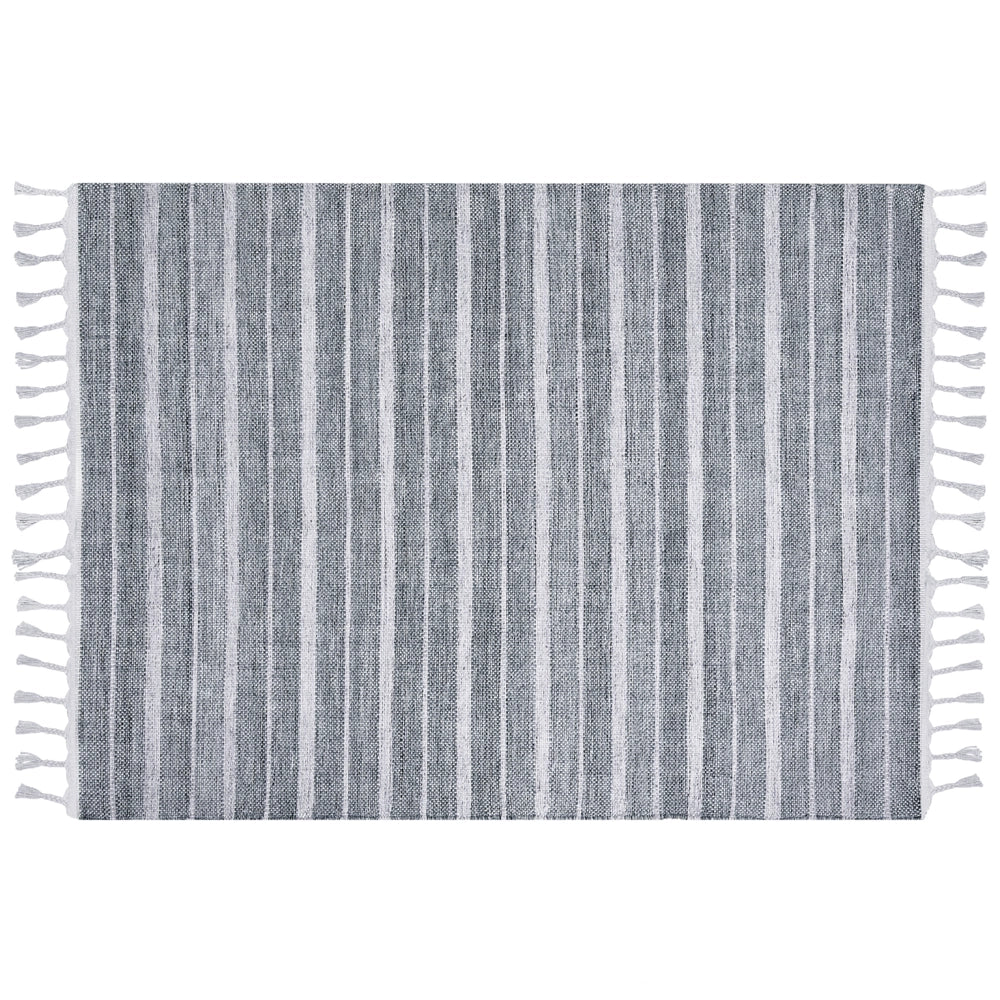 Tappeto grigio chiaro 160 x 230 cm per soggiorno e camera da letto con frange rigate