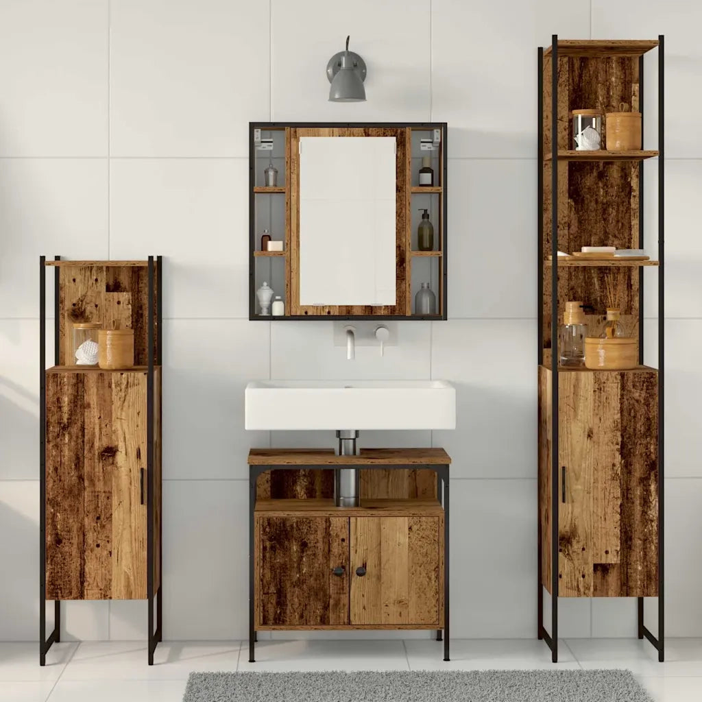 Set di mobili per il bagno con lo scaffale 4 pcs Legno vecchio 3332593