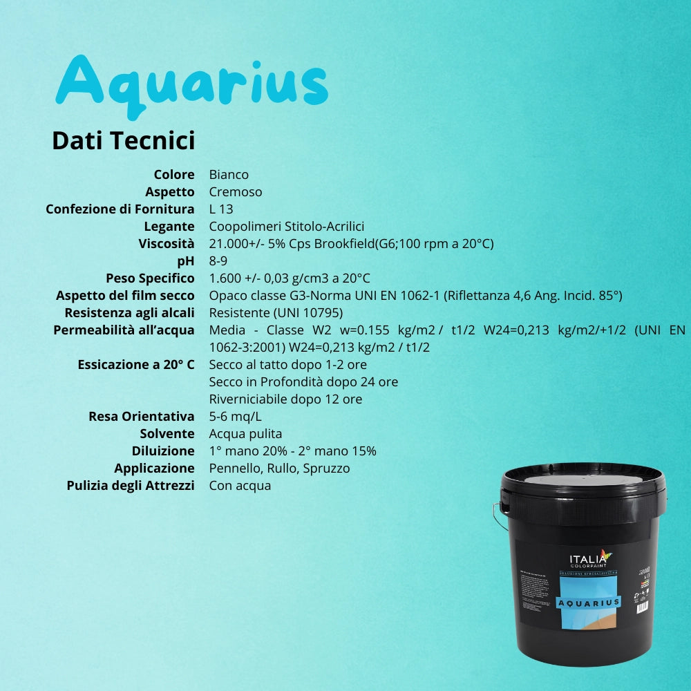 Aquarius pittura acrilica piscine cemento colore bianco italia colorpaint *** formato 13 lt, confezione 1