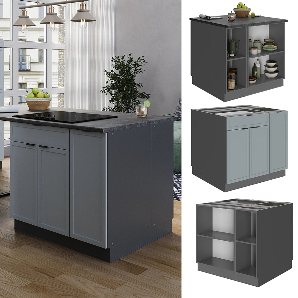 Isola cucina Fame-Line Blu-grigio chiaro/Antracite 90 cm con cassetto, senza piano di lavoro Vicco