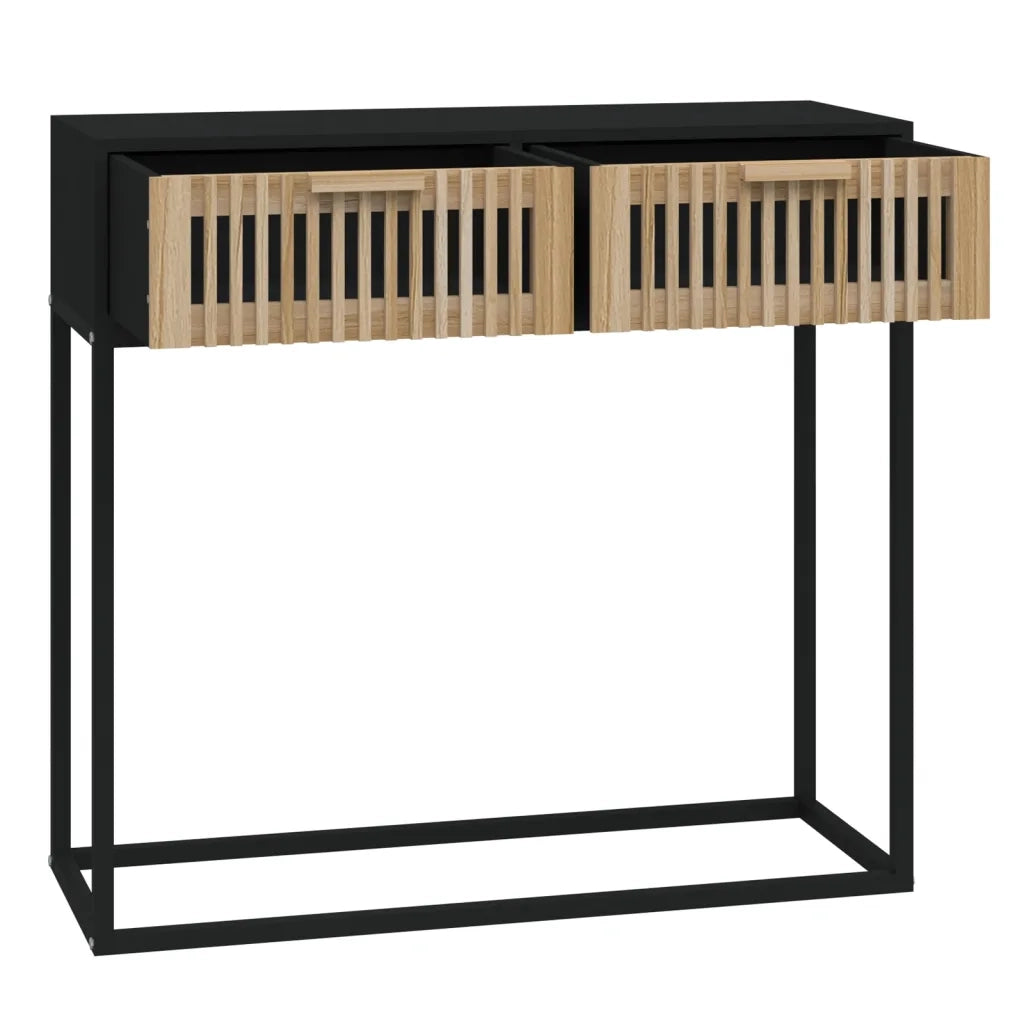 Tavolino Consolle | Tavolo d'Ingresso Nero 80x30x75 cm Legno Multistrato e Ferro