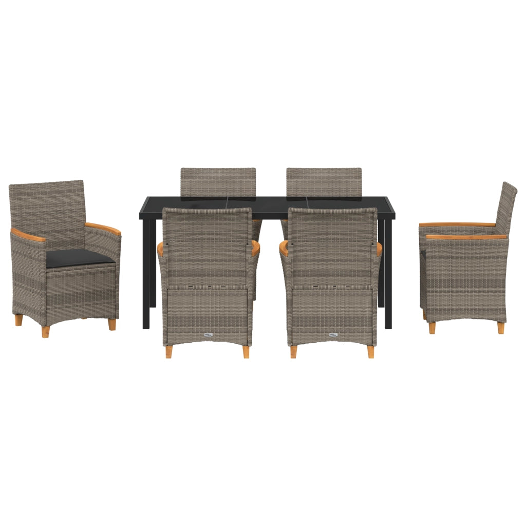 Set da pranzo da giardino 7 pezzi con cuscini grigio rattan polimerico
