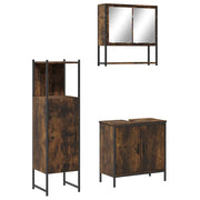 Set Mobili da Bagno | Armadio da bagno 3 pz Rovere Fumo in Legno Multistrato