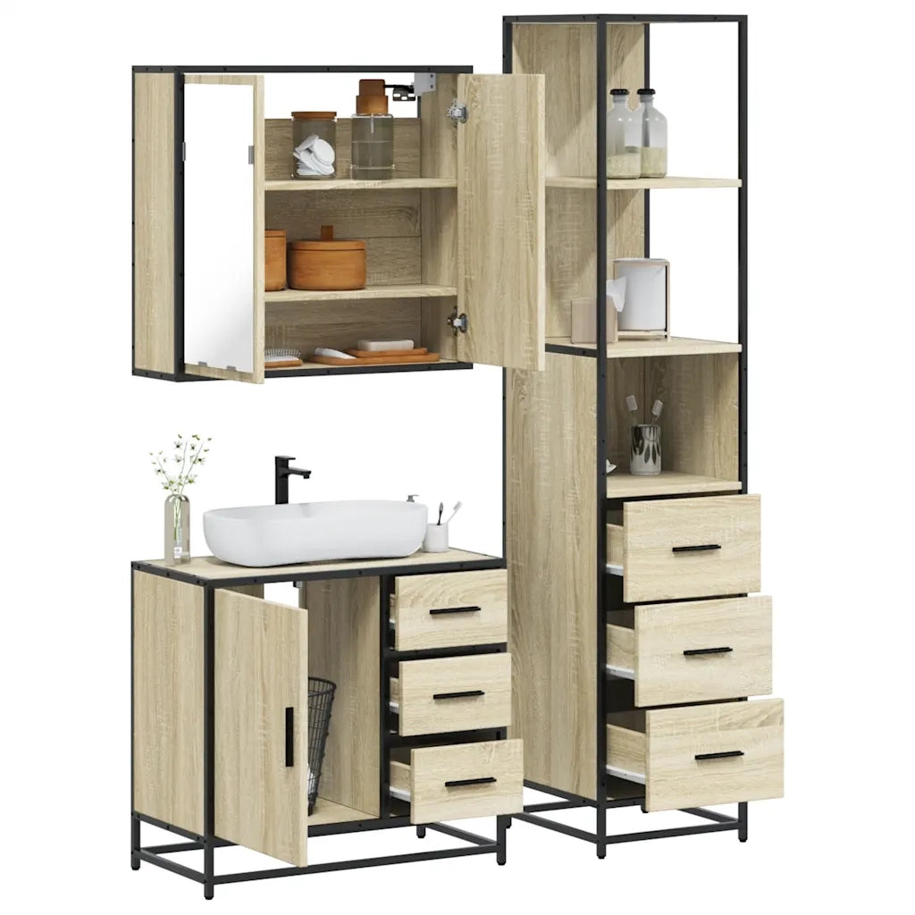 Set Mobili da Bagno 3 pz Rovere Sonoma in Legno Multistrato 3301136