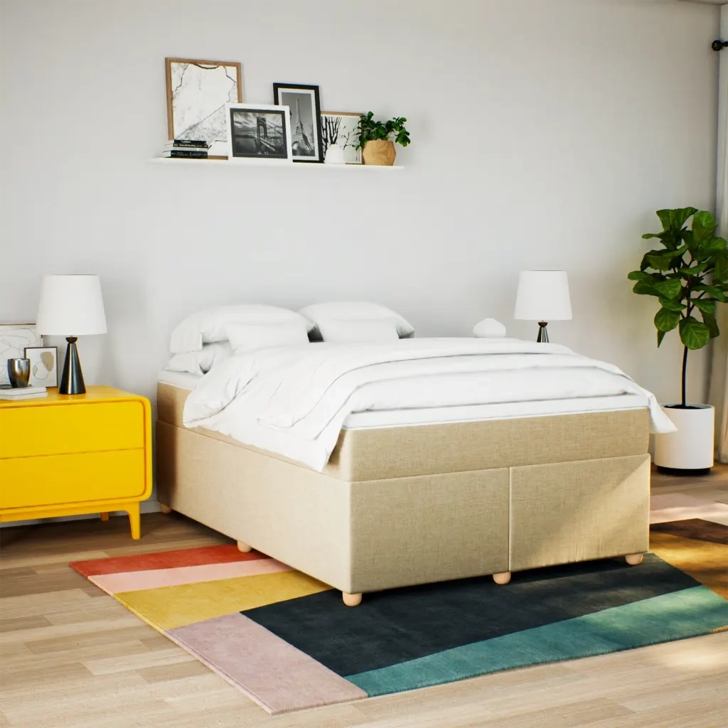 Giroletto a Molle con Materasso Crema 160x200 cm in Tessuto