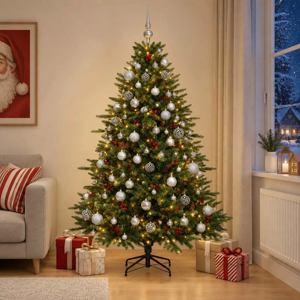 Albero di Natale artificiale con palline 210 cm 300 LED 3466948
