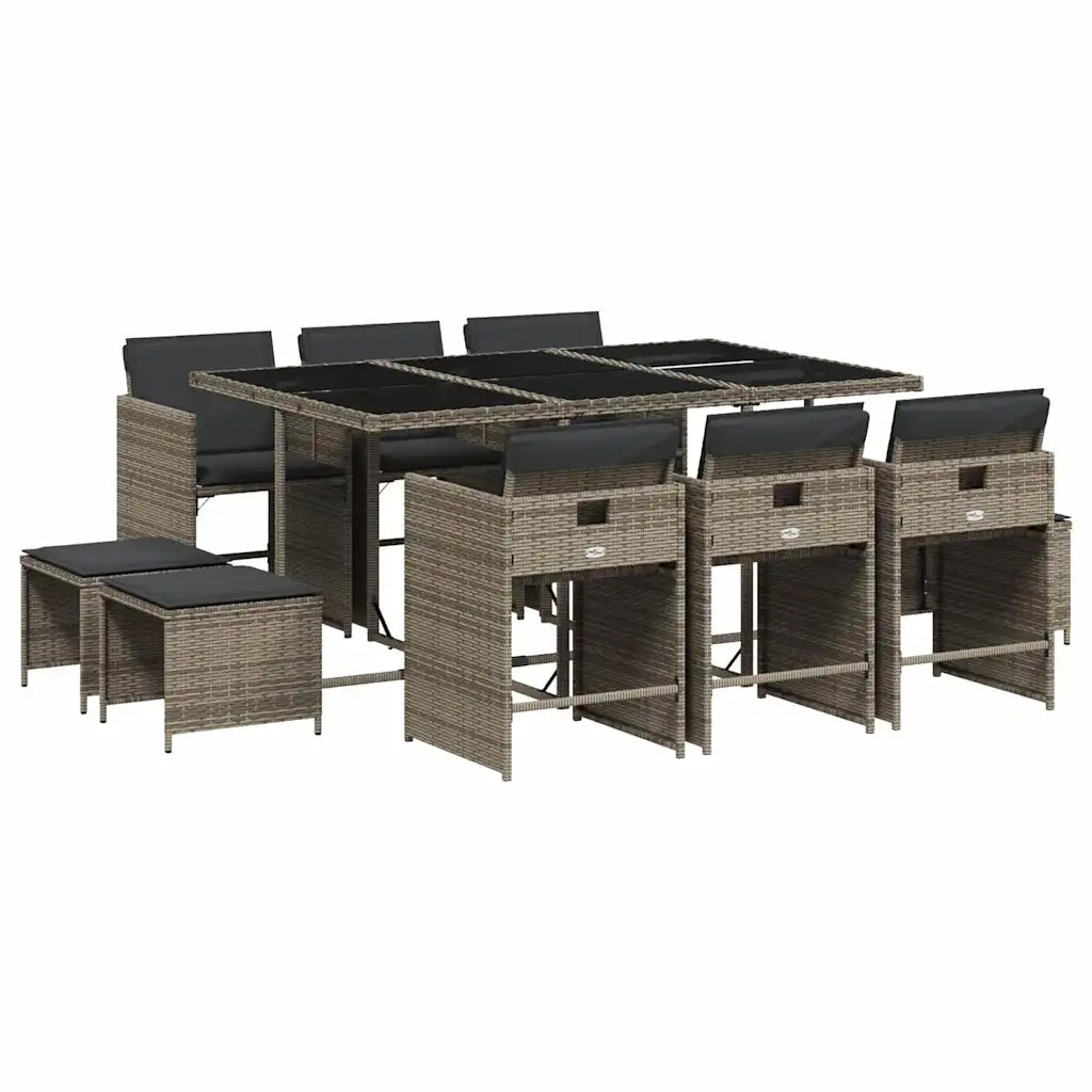 Set da Pranzo da Giardino 11pz con Cuscini in Polyrattan Grigio 3211148
