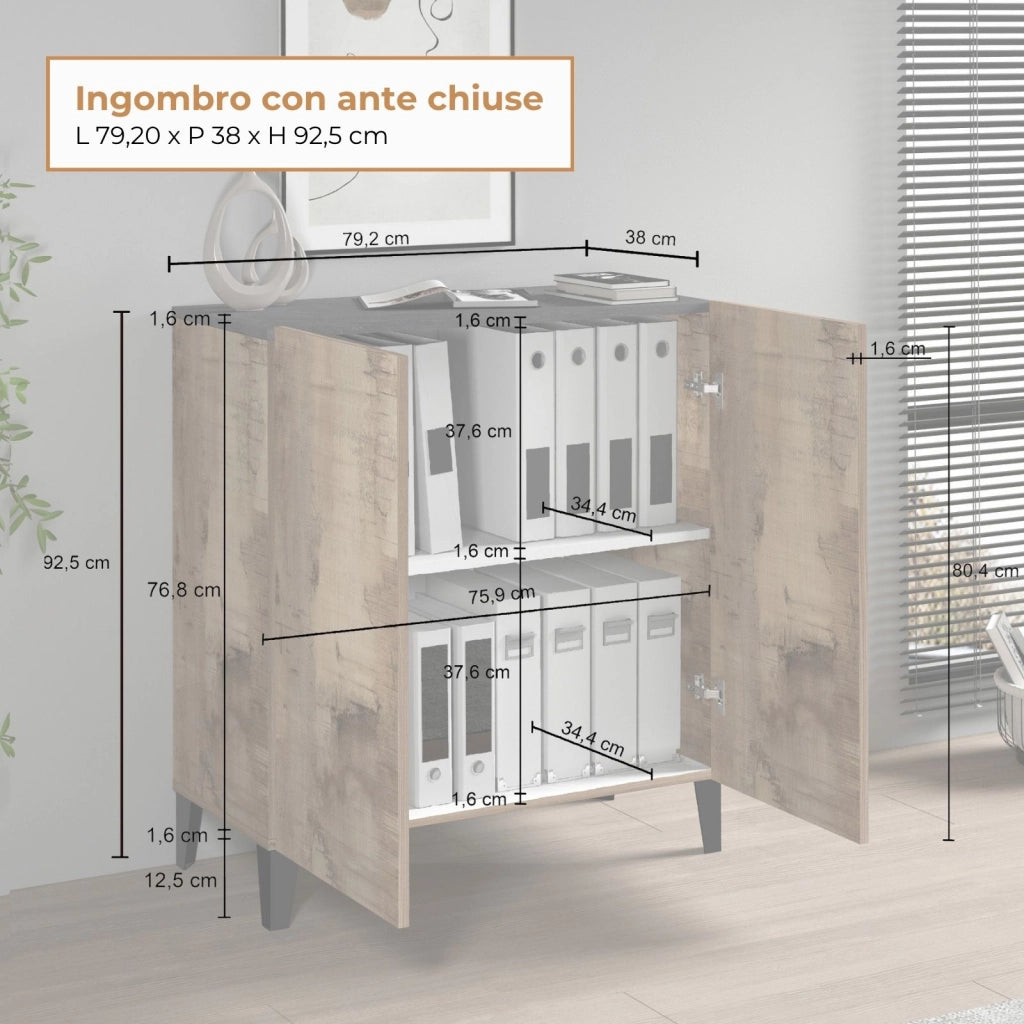 WHOUS Armadio multiuso Easy a 2 ante acero e report 79,20x38x92,5 cm