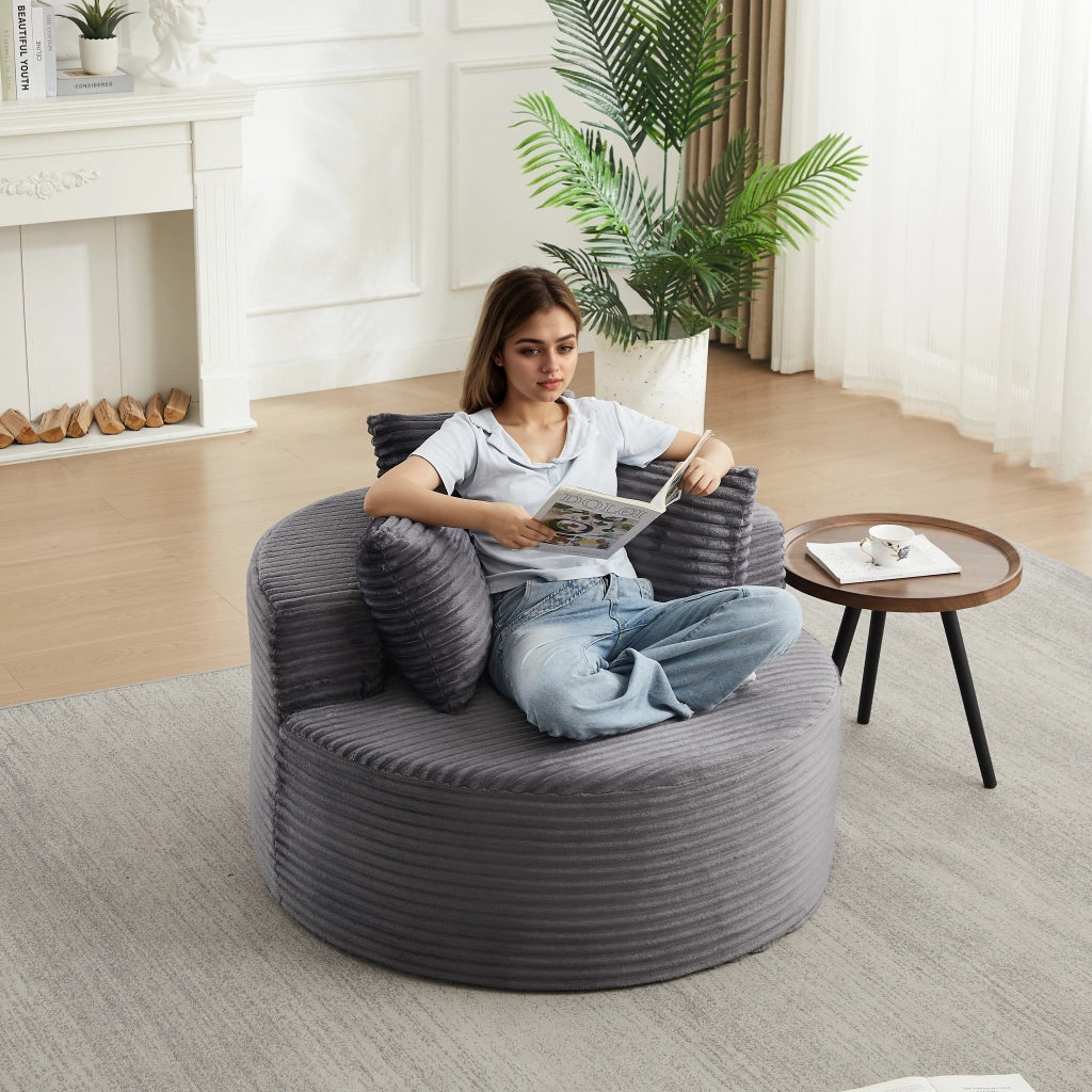 POLTRONA rotonda Ø 110 cm in corduroy grigio con 3 cuscini