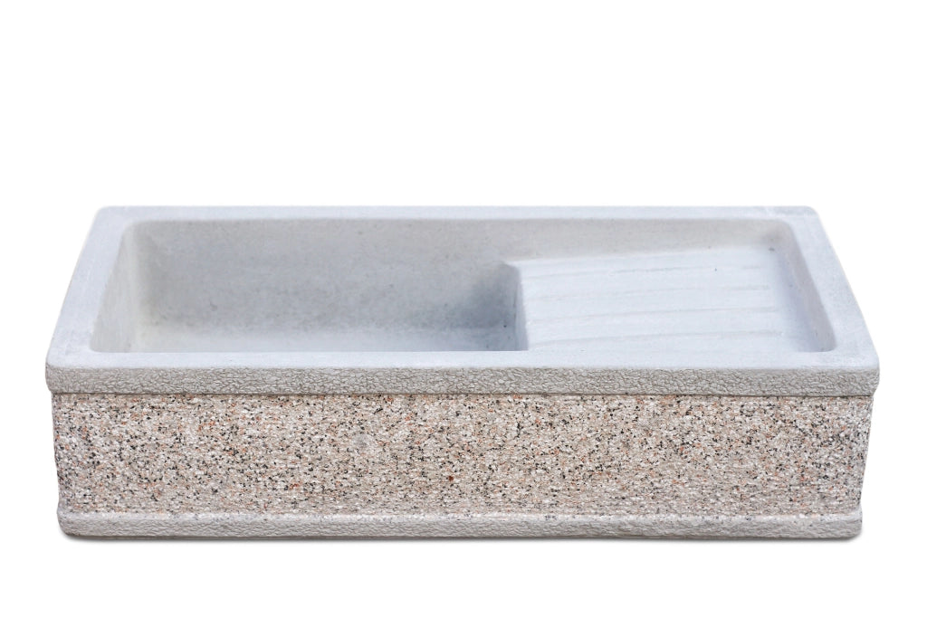 Lavandino con Sgocciolatoio da Esterno 80x40x20 cm in Calcestruzzo Bocciardato Grigio Graniglia