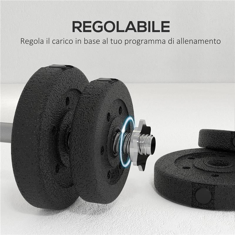 SET MANUBRI PALESTRA DA 25 KG TOTALI CON 12 DISCHI PESI E 2 BARRE DA 2 KG, NERO