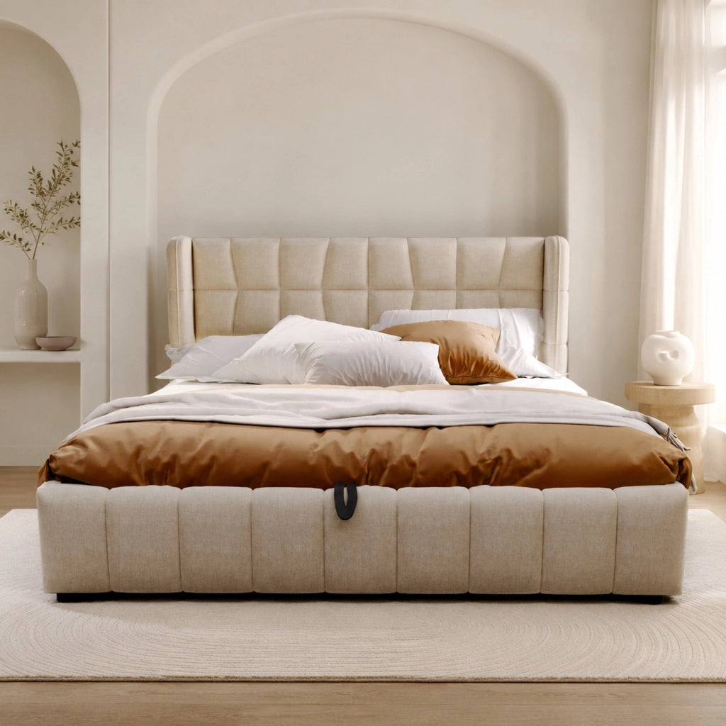 Letto matrimoniale contenitore imbottito 180x200 cm beige