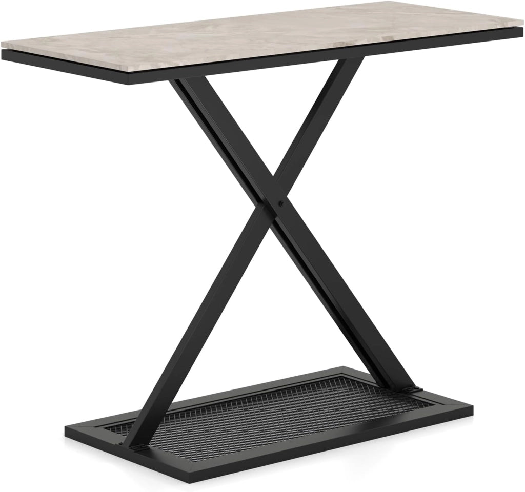Tavolo consolle con piano in marmo, tavolo stretto con struttura in metallo robusto e piedini antiscivolo, 100 x 40 x 77,5 cm, tavolino per ingresso, soggiorno