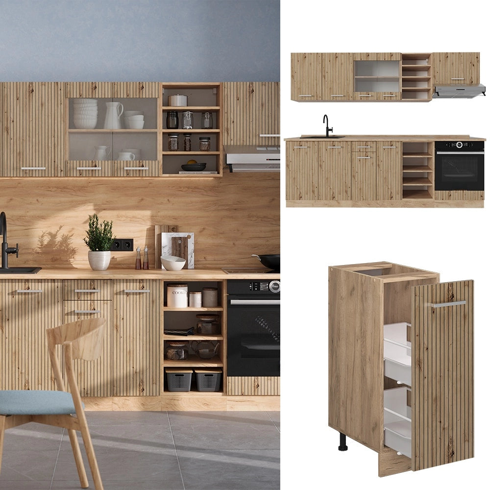 Cucina componibile R-Line Rovere artigianale/Rovere dorato 240 cm, PL Rovere Vicco