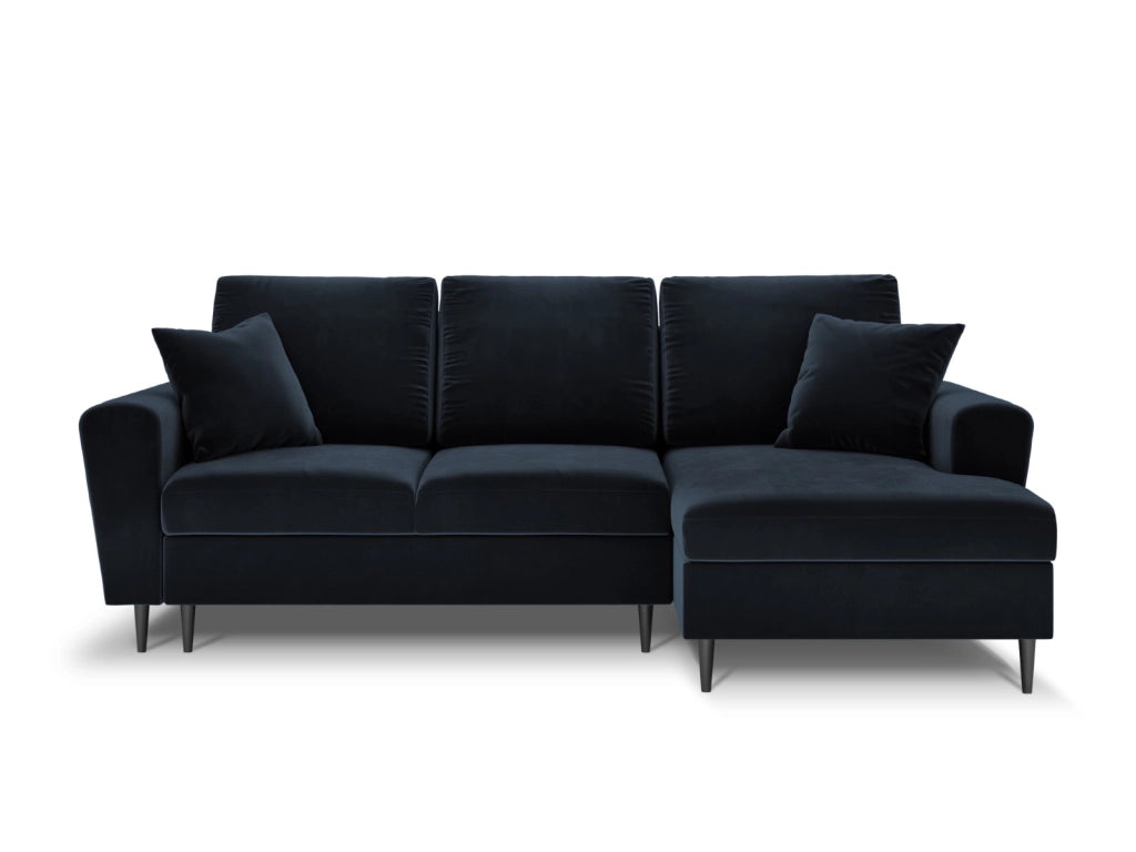 Cosmopolitan Design - Divano convertibile angolare destro con contenitore "Kyoto" 4 posti in velluto blu scuro 