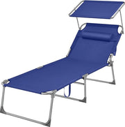 Ligbed di giardino Grande ombrellone pieghevole con parasole regolabile e tenda da sole blu scuro
