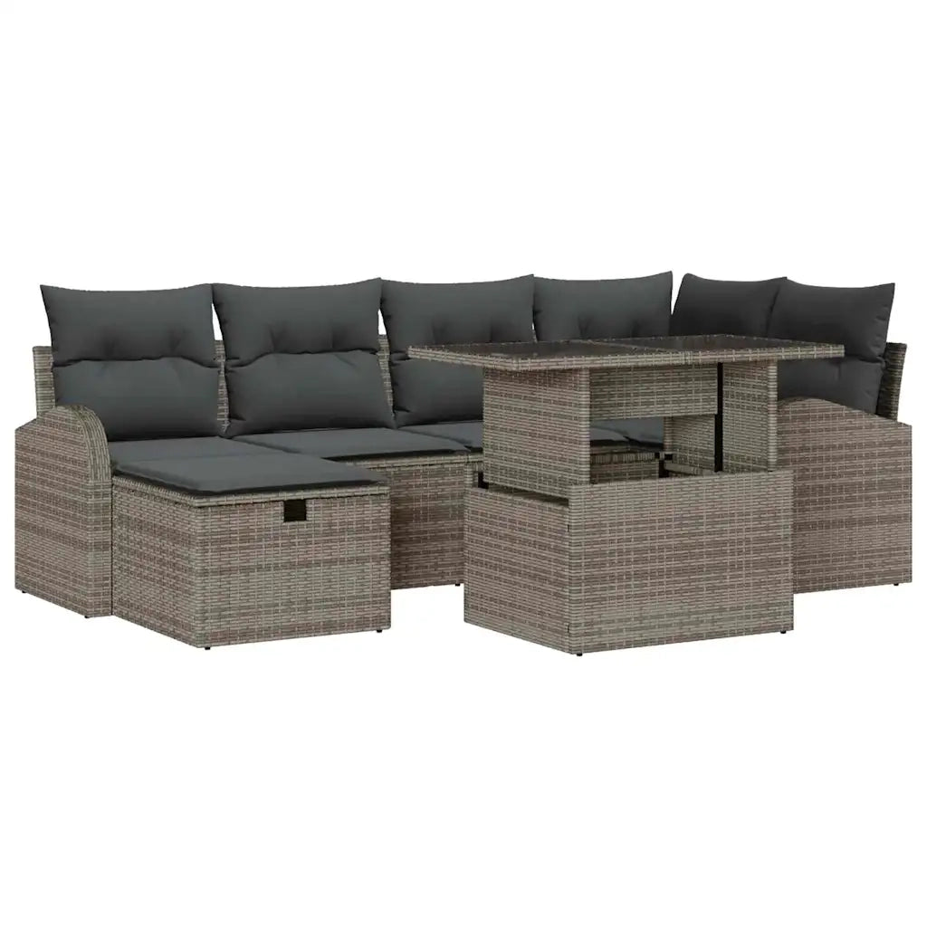 Set Divano da Giardino con cuscino 7 pcs Grigio Poly Rattan 3359756