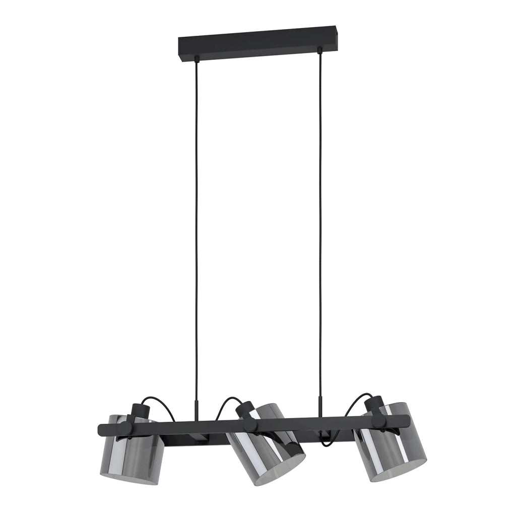 Lampadario A Sospensione Vintage Hornwood 2 Acciaio Nero Vetro 3 Luci E27