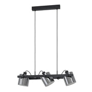 Lampadario A Sospensione Vintage Hornwood 2 Acciaio Nero Vetro 3 Luci E27