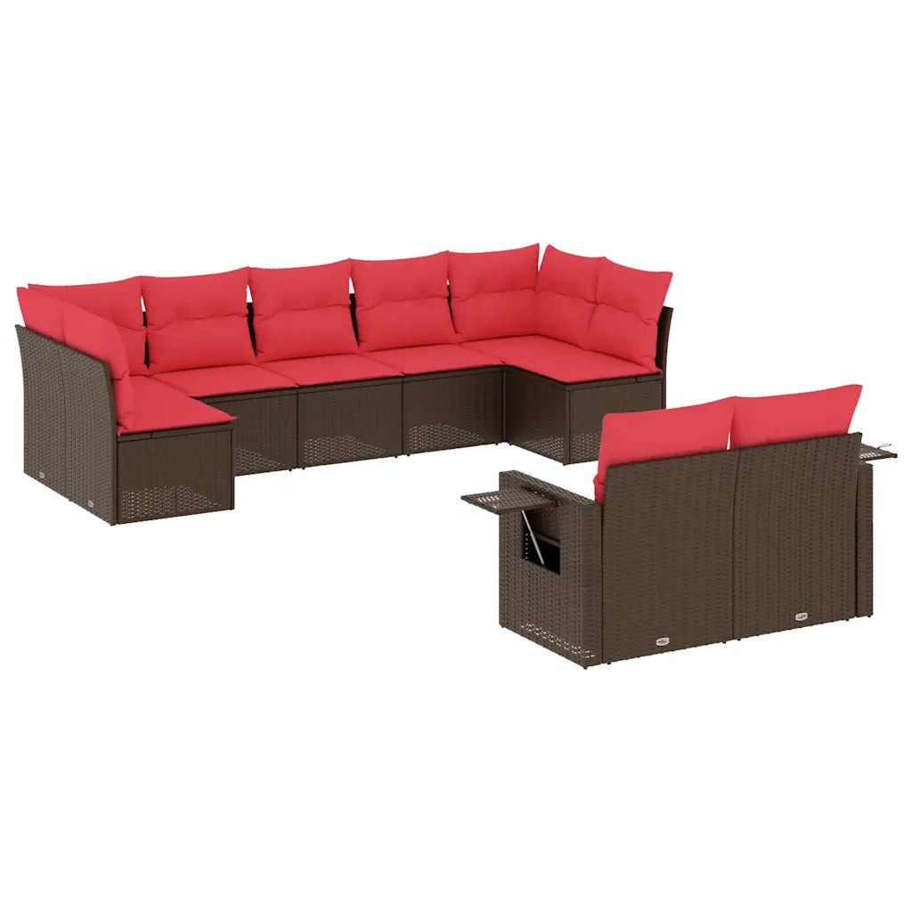 Set Divani da Giardino 9 pz con Cuscini Marrone in Polyrattan 3220623